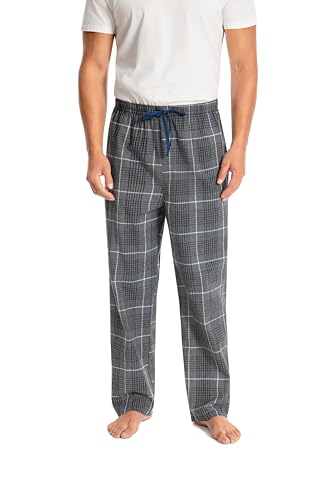 Jveyvth Mens Pyjama Pants 100% Cotton Plaid Sleep & Lounge Pants, PJ Bottoms with Pockets and Button Fly