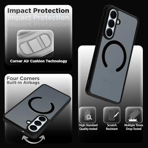 Image of RIGGEAR Shockproof Sleek Hybrid Armor Magnetic Back Cover Case Compatible with MagSafe Accessories for Samsung Galaxy S26 (Smoke Black Matte PC + Black TPU Bumper)