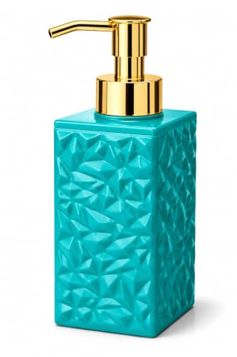 Image of Quace Modern Textured Liquid Soap Dispenser for Bathroom & Kitchen Sink | Refillable Hand Wash & Lotion Pump Bottle for Home Decor (Teal Green)