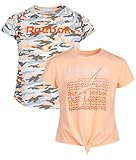 Reebok Girls' T-Shirt - 2 Pack Short Sleeve Fashion Tee Kids Clothing Multipack, Size 8/10, Camo/Peach