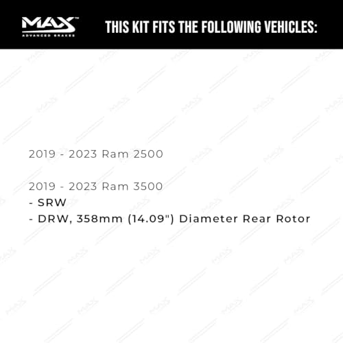 Image of Max Advanced Brakes Front & Rear Brake Kit Compatible With 2019-2023 Ram 2500 3500 SRW DRW w /14.09 inch Dia Rear Rotor Replacement Cross Drilled Disc Brake Rotors and Ceramic Brake Pads