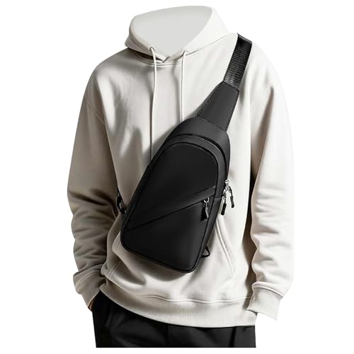 SEAFEW Small Black Sling Crossbody Bag for Men Women, Shoulder Daypack Mini Anti-Theft Cross Body Motorcycle Chest Bags, Small One Strap Fanny Back Pack for Casual Travel Hiking Sport Gym