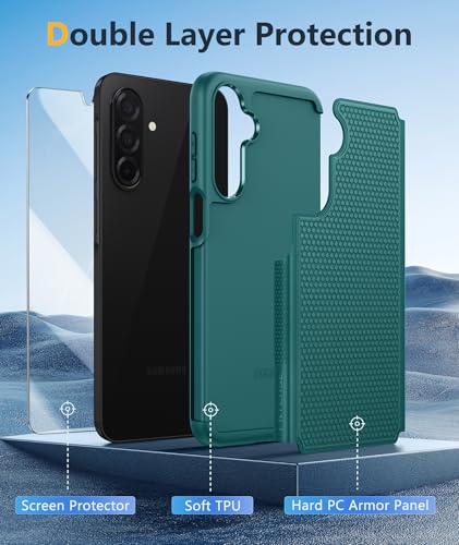 Image of FNTCASE for Samsung Galaxy A26-5G Case: Dual Layer Protective Heavy Duty Cell Phone Cover Shockproof Rugged with Non Slip Textured Back - Military Protection Bumper Tough - 2025, 6.7 inch (Green)