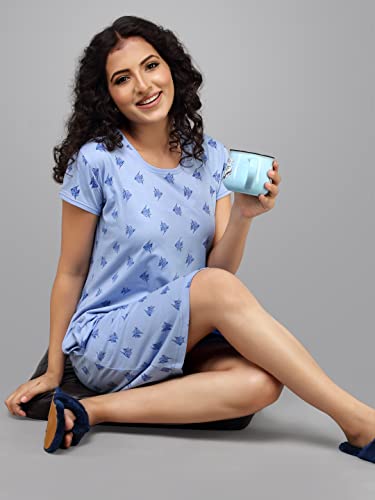 Image of Meerkat Women Short Sleeve Knee Length Cotton Knits Printed Short Nighty /Long Shirt /Midi