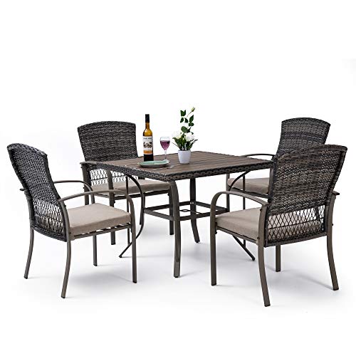 Pamapic Outdoor Piece Patio Dining Set, Weather Resistant PE Rattan Table and Chairs, Comfortable Cushions, Easy Maintenance, 5 PCS, Beige