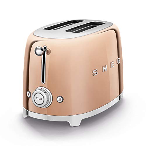 Smeg TSF01RGUS Limited Edition 50's Retro Style Aesthetic 2 Slice Toaster Rose Gold, Copper