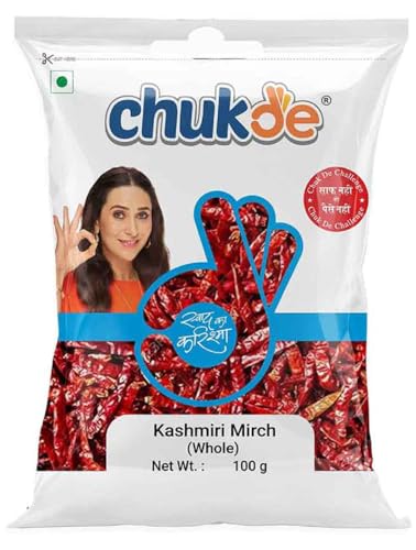 Image of Chukde Kashmiri Lal Mirch Sabut, Chilli Stemless Whole Spices, 100g