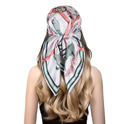 EXTREE Silk Feeling Scarf Medium Square Satin Head Scarf Sleeping Hair Wrapping for Women 27.5 × 27.5 inches Horse Armor
