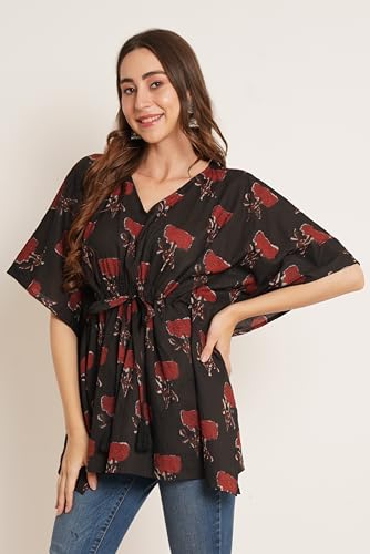 Image of COTLAND Fashions Jaipuri Cotton Kimono Sleeves Printed Longline Kaftan Top for Women