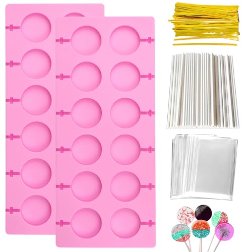 Moule à sucettes en silicone, 20 moules ronds pour cake pops 100 bâtonnets et 10 sachets transparents Moule à sucettes de cuisson en silicone