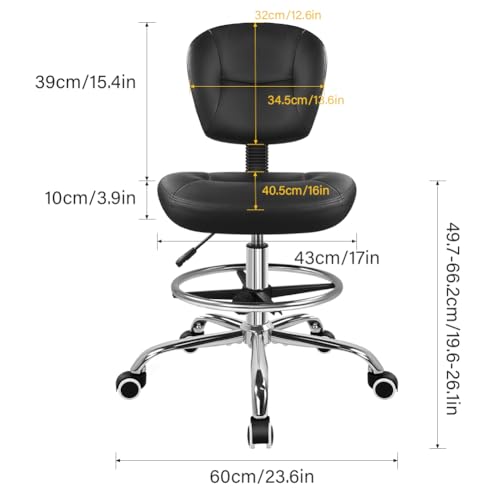 Image of WKWKER Drafting Chair with Back Footrest Adjustable Office Chair (Black) | adjustable desk chair, drafting stool with backrest, counter task chair, suitable for Lab Kitchen salon bar counter workbench