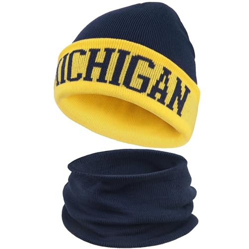 ZOARVEXD Michigan Beanies Football Winter Hat and Neck Gaiter Set for Men & Women Warm Beanie and Neck Warmer Combo Ideal for Winter Gift