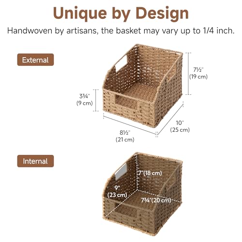 StorageWorks Wicker Baskets for Organizing, Pantry Organizers and Storage, Round Paper Rope Storage Basket for Pantry Shelves, Orange, 2 Pack