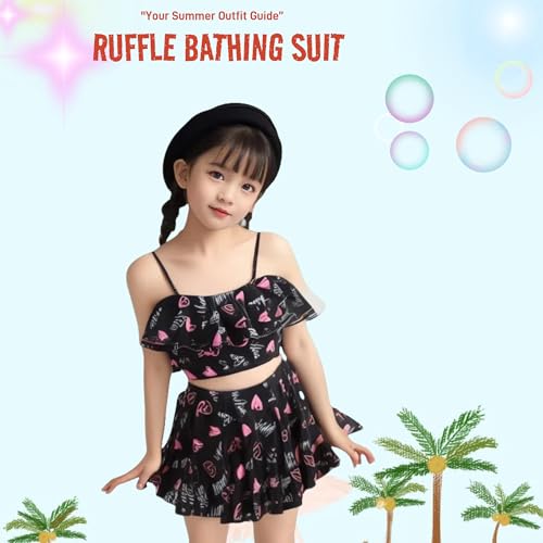 Girls Swimsuit Two Piece 6-16 Years Floral Swimwear Ruffle Bathing Suit Mermaid Tankini4