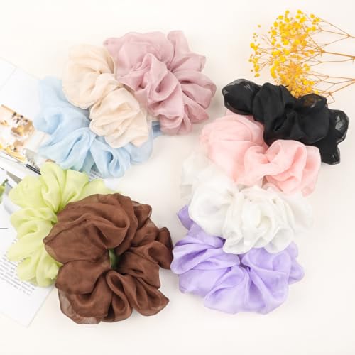 Pack of 3 Hair Bobbles Hair Accessories Chiffon Organza Hair Rings Hair Scrunchie Large Hold Elastic Hair Wiggle for Girls and Women Light Pink A - Image 2