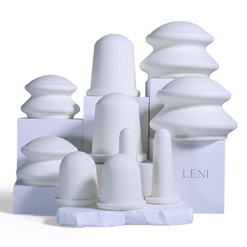 LENI The Face & Body Cupping Set, Cupping Kit for Massage Therapy and Lymphatic Drainage, Hypoallergenic Silicone Suction Cups for Cellulite, Muscle and Myofascial Release, 10Pcs, 5 Sizes, Ivory
