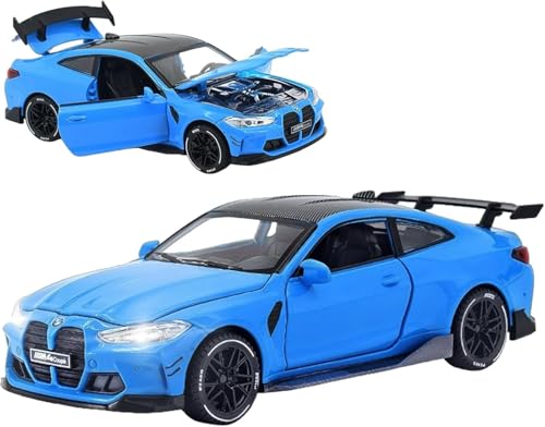 Image of WORSHIPER 1:32 Diecast Model Alloy B-M-W M4 Metal Pull Back Car with Sound Light, Openable Doors, Toy Vehicles for Kids Gift, car for Kids (B-M=M4 (Blue))