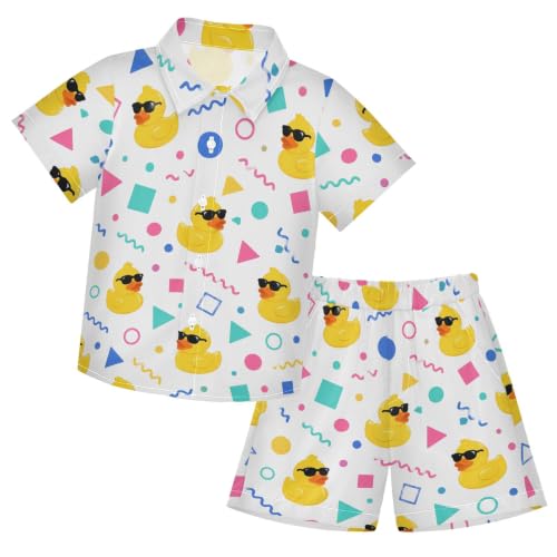 Image of 3T Toddler Boy Shorts Set Teal Hawaiian Button Down Shirts Summer Outfits for Little Boy
