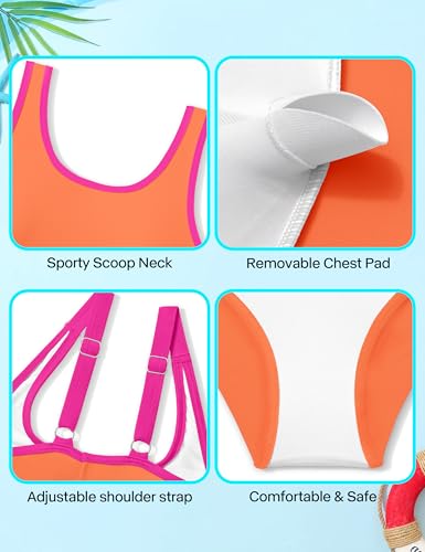 Image of Girls Swimsuit Double Strap High Waist Sporty Bikini Swimsuits Swim Cover Up Skirt 3 Piece Set