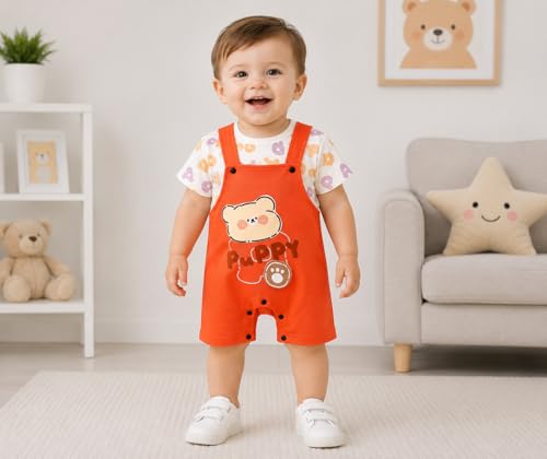 Image of Bold N Elegant Cute Cartoon Bibshorts Dungaree Baby Boy Girl Clothing Tshirt Shorts for little Kids