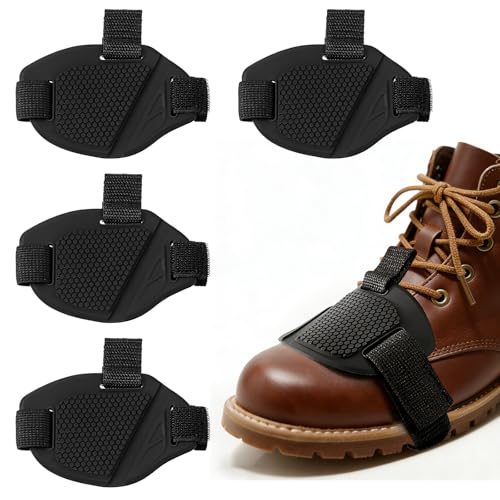 4 PCS Motorcycle Shoe Protector Adjustable Anti-Slip Shoe Boot Protector Cover One Size Fits Most Shoes Motorbike Shift Pad for Men Women Universal Black