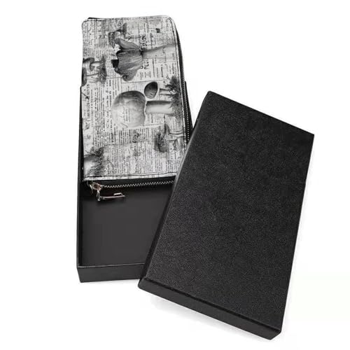 Vintage Mushrooms on Newspaper PU Leather Clutch Long Bifold Wallet, Coin Purse Credit Pass Case, Durable Card-Holder Money Storage for Women Men3