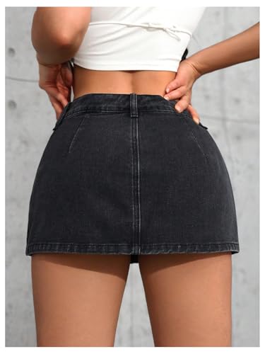 Floerns Women's Y2k Denim Mini Skirt Low Waist Jean Skirt with Underneath3