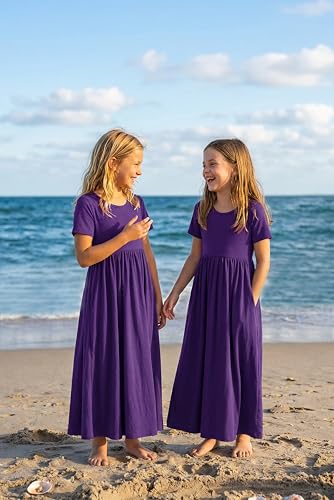 Image of Arshiner Girls Maxi Dress Long /Short Sleeve Casual Holiday Dress with Pockets for 5-13 Years