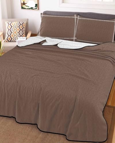3-Piece Summer Quilt Twin Size, Brown Lightweight Cooling Bedding Comforter Blanket with 2 Pillow Shams, Pure Brown Solid Color Simple Minimalism Art Bedspreads Quilted Coverlet Sets 68