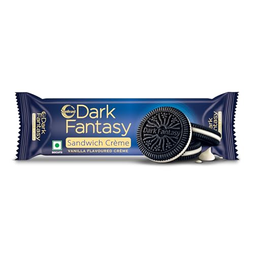 Image of Sunfeast Dark Fantasy Vanilla Creme, 79g, Dark Crunchy Biscuit with Smooth Vanilla Creme