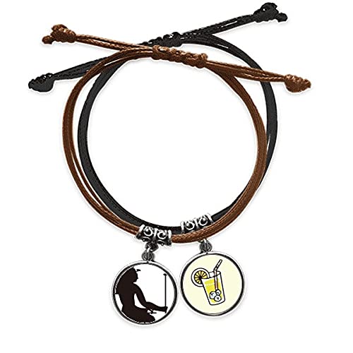 Bracelet Pharaon Égypte en cuir et corde tressée noire avec fresque