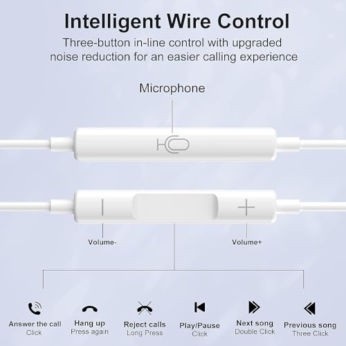 Image of Wired Original Earphone with Microphone - Stereo in-Ear in Ear Headphones Compatible with iPhones7 /8 /X /XS /XR /11 /12 /13 /14 Pro - Noise-Isolating, Stereo Sound, White.1