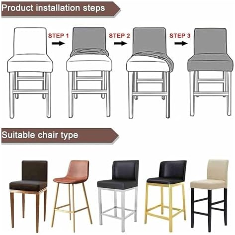 Stretch PU Barstool Covers Set of 6, Removable Chair Slipcovers for Pub Chairs, Durable High-Back Seat Protectors, Easy to Clean, Perfect for Home & Bars