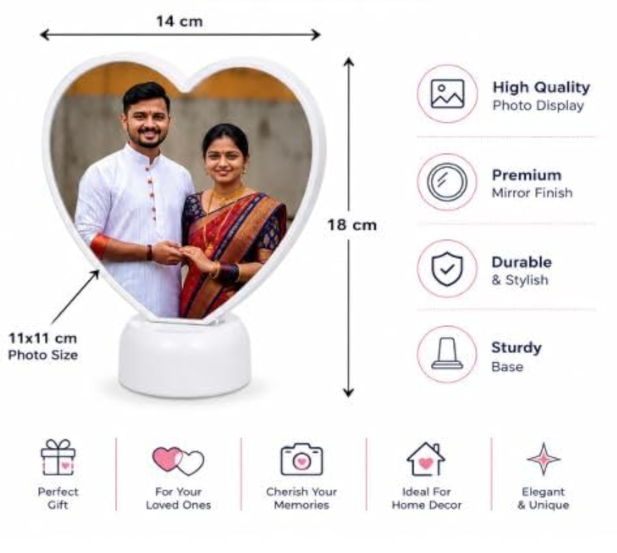 Magic Mirror Heart Shape LED Photo Frame, Small