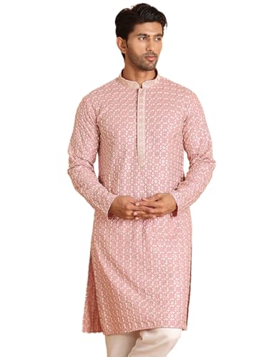 Jompers Pink Embroidered Sequined Viscose Straight Kurta. (Pink, L)