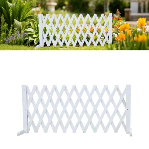 ROUNY Wooden Garden Fence Trellis Fence Expandable Wooden Trellis Screen | 200cm x 70cm Garden Divider Fence Room Partition (White50*160cm)