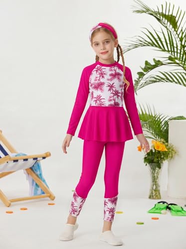 Image of GRACE KARIN Girls Long Sleeve Swimsuit Mermaid Bathing Suit Rash Guard Swimwear 4 Piece Size 5-12