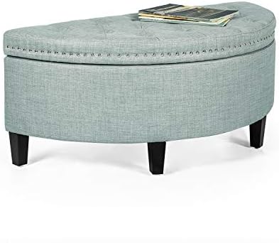 Homebeez 43.5" Half Moon Storage Ottoman, Button Tufted Bedroom Benches for Entryway Living Room (Light Blue)