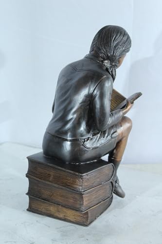 Estatua de bronce niña leyendo sobre libros 15 in H miniatura 5