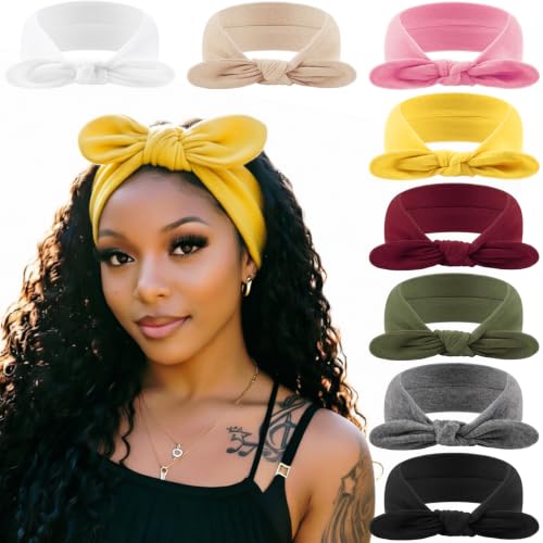 Image of DRESHOW 8 Pack Bow Headbands for Women Girls Elastic Headwraps Knotted Headband Rabbit Ears Turban Non-Slip Sport Cute Hair Accessories