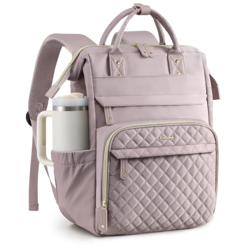Image of LOVEVOOK Laptop Backpack Women Quilted Teacher Nurse Work Backpack Purse | Large Cup Holder, Professional Waterproof Travel Backpack, Urban Computer Bag Casual Daypack for College Business Office Gift