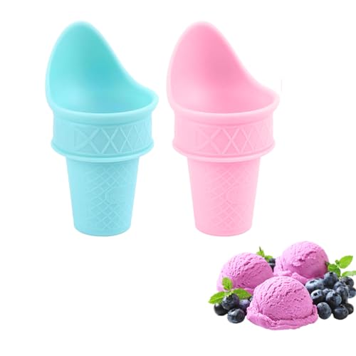 2024 New Ice Cream Cone Holder, Plastic Ice Cream Snow Cone Rack, Reusable Ice Cream Cone, Food Grade Ice Cream Plastic Cup Spoon for Birthday Party, Gifts for Kids (2PCS)