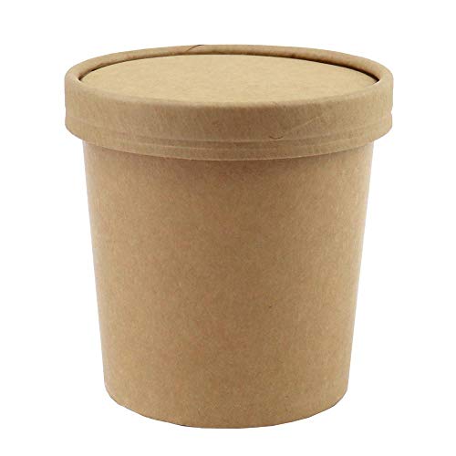 [25Count] 16 oz Freezer Containers And Lids - Kraft Paper To Go Cups - Durable Heavy Duty Pint Ice Cream Containers! Non-vented Lids Prevent Freezer Burn! Frozen Dessert Supplies