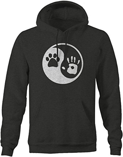 Paw Hand Print Yin Yang Dog Animal Rescue Adopted Pet Lover Sweat Shirt -Medium [Apparel] Charcoal [Apparel] [Apparel]
