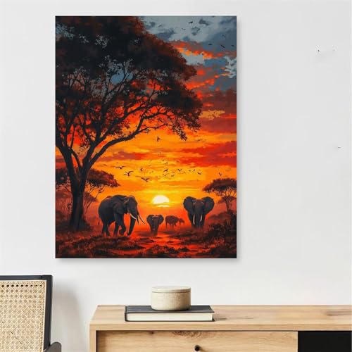 Peinture numéro adulte éléphant anti-stress avec toile 50x70cm pour se détendre