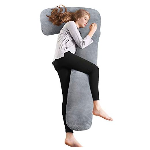 Ang Qi U en forma de almohada de cuerpo de embarazo - apoyo al embarazo almohada - cojín de lactancia para las mujeres embarazadas - cremallera extraíble de la terciopelo cubierta - caqui