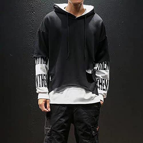Image of DUDHUH Mens Hoodie Fashion Pullover Letter Print Tracksuit Techwear Casual Coat Hip-Hop Sweatshirt