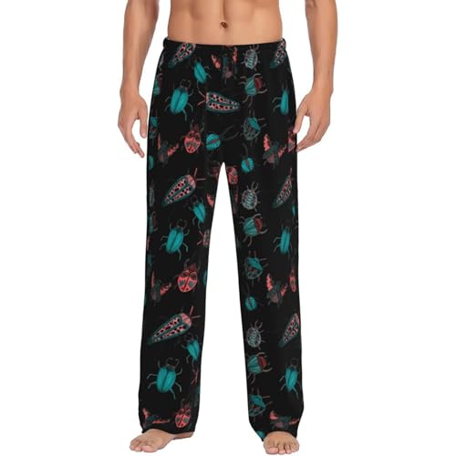 Colorful Insect Print Adult Sleep Lounge Pajama Pants,Super Soft Men Pajama Bottoms With Pockets Drawstring