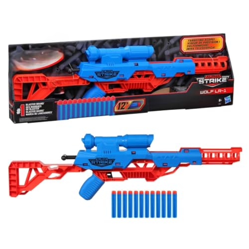 Image of Alpha Strike Wolf LR-1 Blaster with Targeting Scope, 12 Darts, Blue and Red, Toy for Kids Teens and Adults