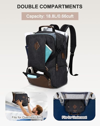 Kasqo Laptop Backpack 15.6 Inch Canvas Waterproof Anti Theft Business Travel College Computer Bag 18.8L Carry on Bag with USB Charging Port for Women Men, Black3